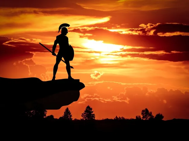 Spartan warrior overlooking horizon